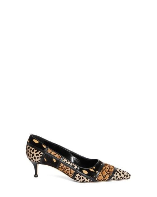 Manolo Blahnik Black Maren Genuine Calf Hair Kitten Heel Pump