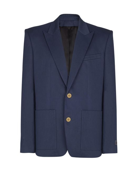 Balmain Blue Cotton Twill 2-Button Jacket for men