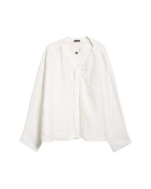 R13 White Twisted Neck Linen Blend Button-up Shirt