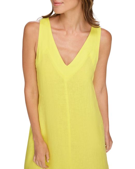 DKNY Yellow V-neck Linen Maxi Dress