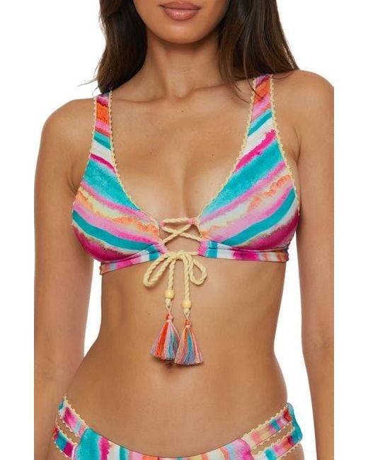 Lucky Brand Women's Blue Porto Covo Lace-Up Bikini Top