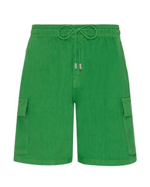 Vilebrequin Green Solid Linen Bermuda Short for men