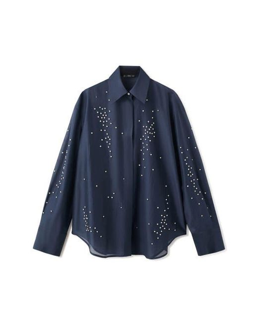 Mango Blue Rhinestone Button-Up Shirt