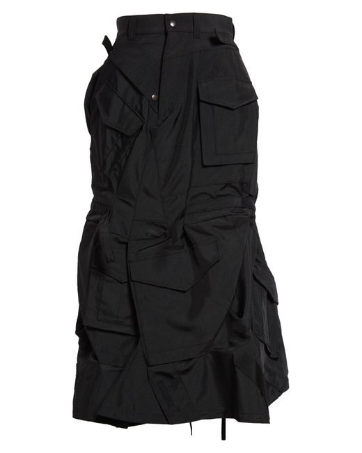 Junya Watanabe Black Matte Satin Cargo Midi Skirt