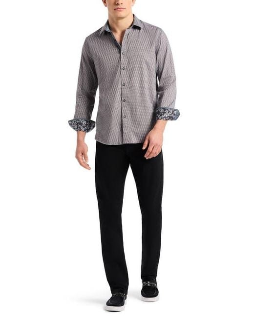 Robert Graham Gray Akron Stretch Cotton Button-Up Shirt for men