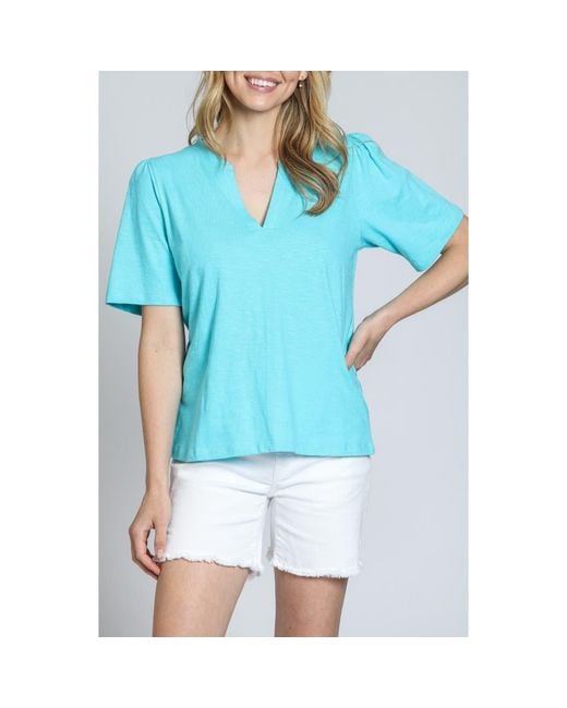 Apny Blue Split Neck T-Shirt