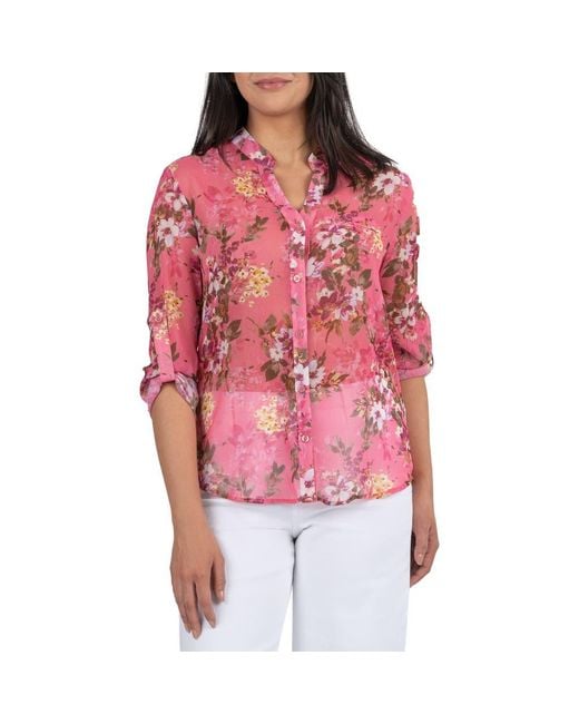 Kut From The Kloth Red Jasmine Chiffon Button-Up Shirt