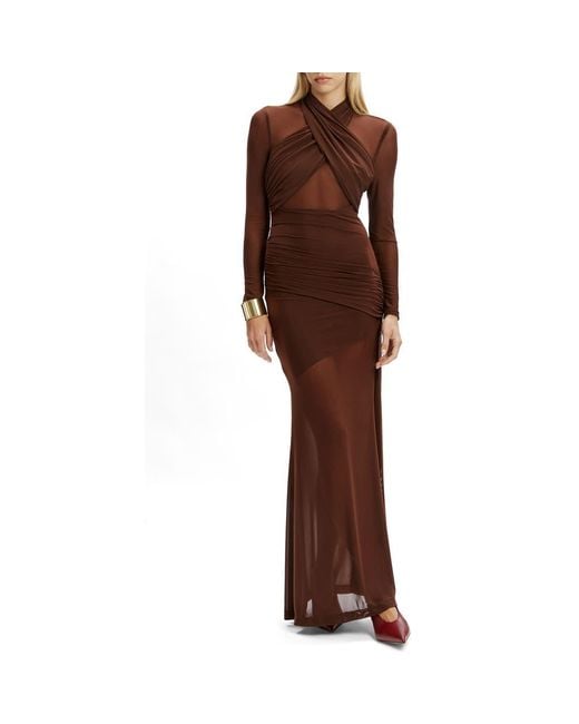 Bardot Brown Marice Wrap Long Sleeve Mesh Maxi Dress