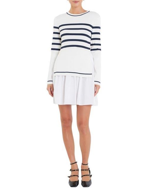 English Factory White Long Sleeve Mixed Media Minidress