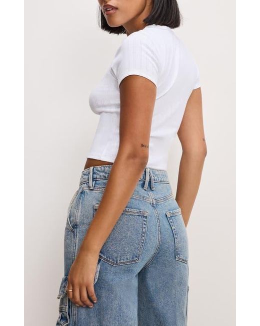 GOOD AMERICAN White Pointelle Baby Tee