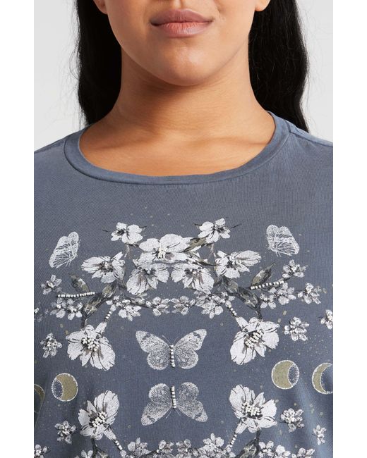 Lucky Brand Blue Mirror Floral Cotton Graphic T-shirt