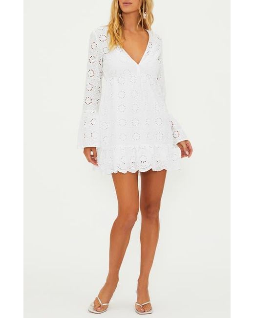 Beach Riot Women's White Delaney Eyelet Long Sleeve Cover-Up Minidress