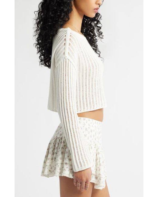 BP. White Open Stitch Crop Sweater