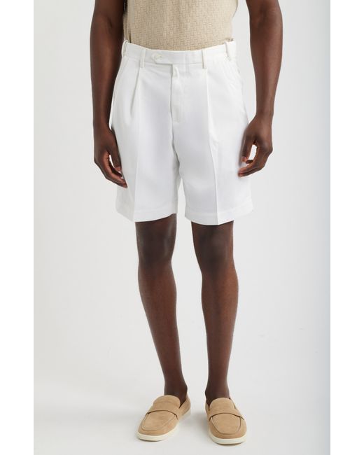 Berle White Microfiber Pleated Shorts for men