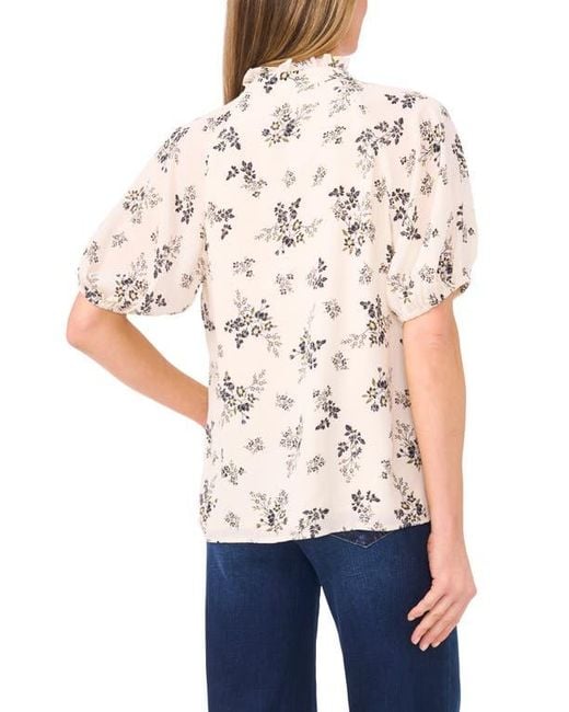 Cece Blue Floral Ruffle V-Neck Georgette Top