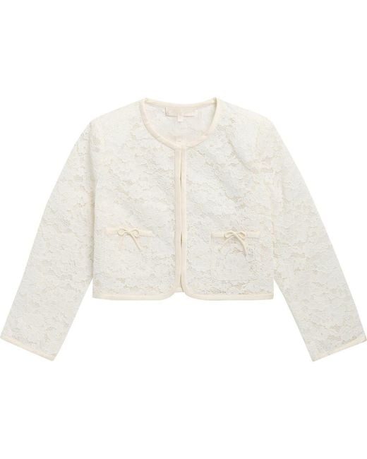 LoveShackFancy White Kids' Mini Junetta Lace Crop Jacket