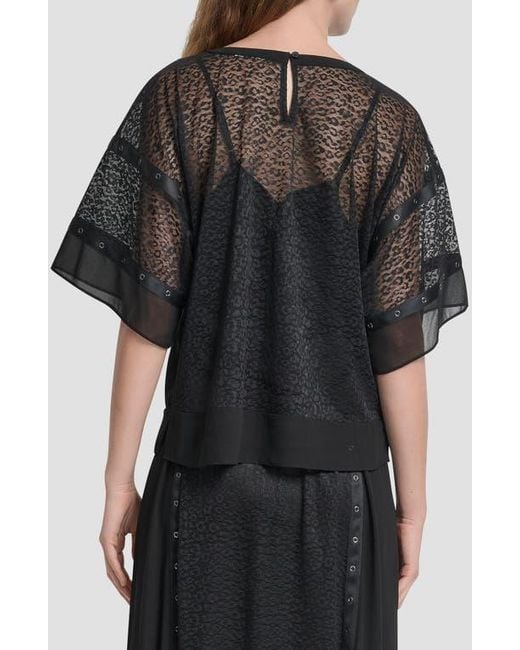 DKNY Black Flowy Leopard Mesh Boxy Top