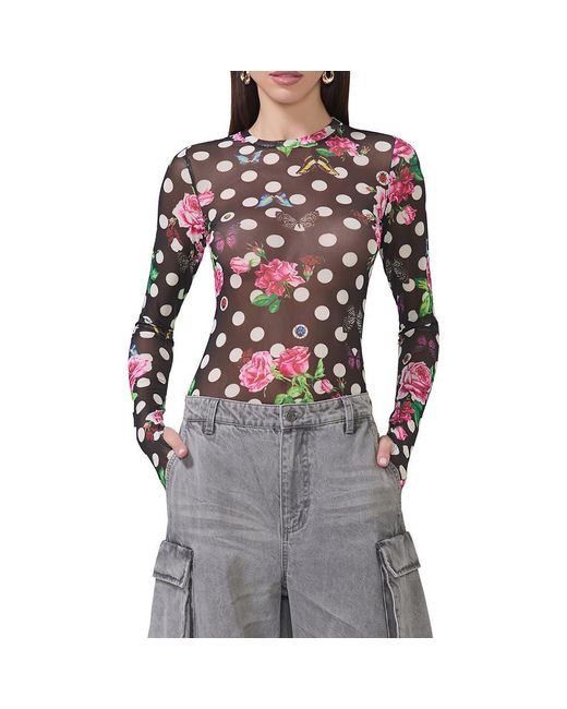 AFRM Gray Kaylee Print Sheer Mesh Top