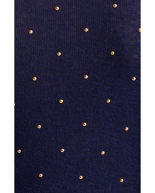 Rabanne Blue Studded Long Sleeve Wool Knit Dress