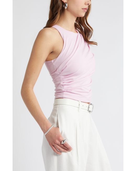 Open Edit White Side Ruched Tank