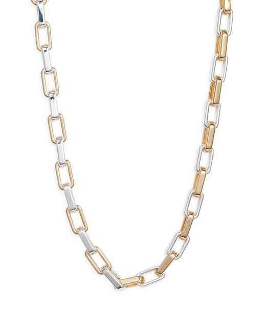 Open Edit Metallic Two Tone Rectangle Link Chain Necklace
