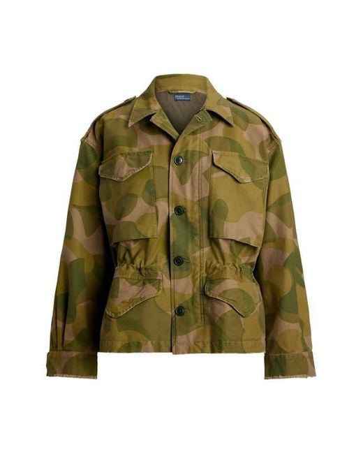 Polo Ralph Lauren Green Geo Print Cotton Twill Field Jacket