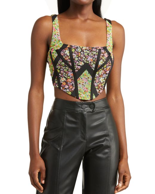 AFRM Emmelle Floral Mesh Corset Crop Top in Black Lyst