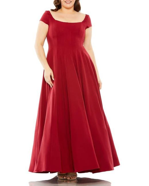 Mac Duggal Structured Ball Gown With Square Neck And Cap Sleeves