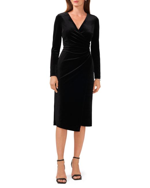 Halogen® Black Halogen(r) Ruched Long Sleeve Stretch Velvet Sheath Dress