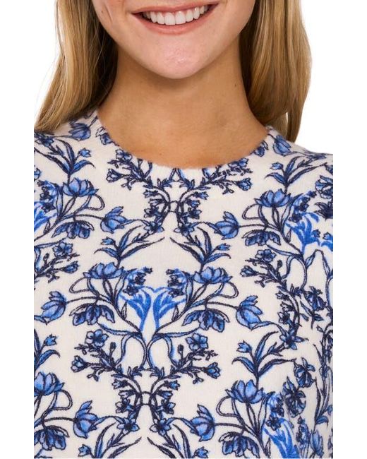 Cece Blue Vanna Floral Short Sleeve Crop Sweater