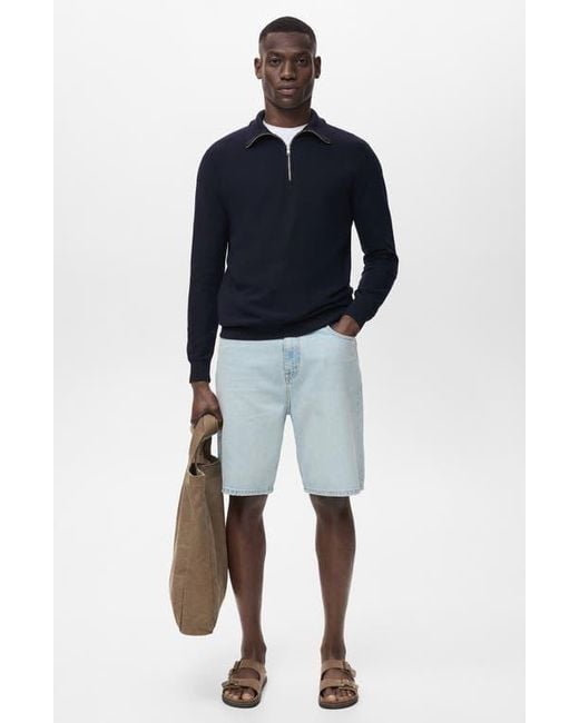Mango Blue Half Zip Piqué Sweater for men