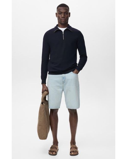 Mango Blue Half Zip Piqué Sweater for men