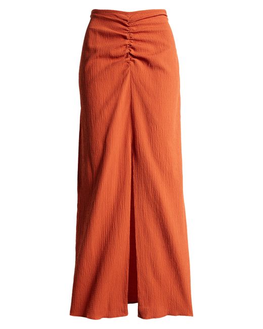 TOPSHOP Red Ruched Midi Skirt