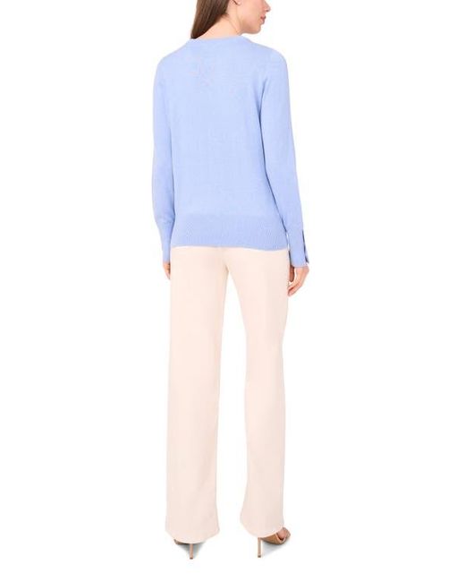 Halogen® Blue Button Cuff Crewneck Sweater