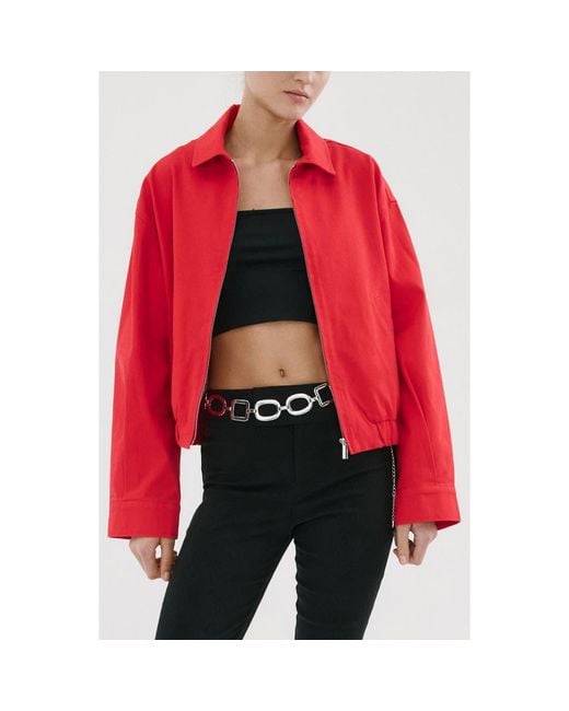 Mango Red Cotton Bomber Jacket
