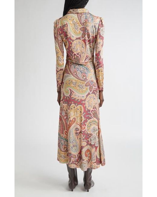 Etro Multicolor Paisley Print Long Sleeve Faux Wrap Jersey Dress