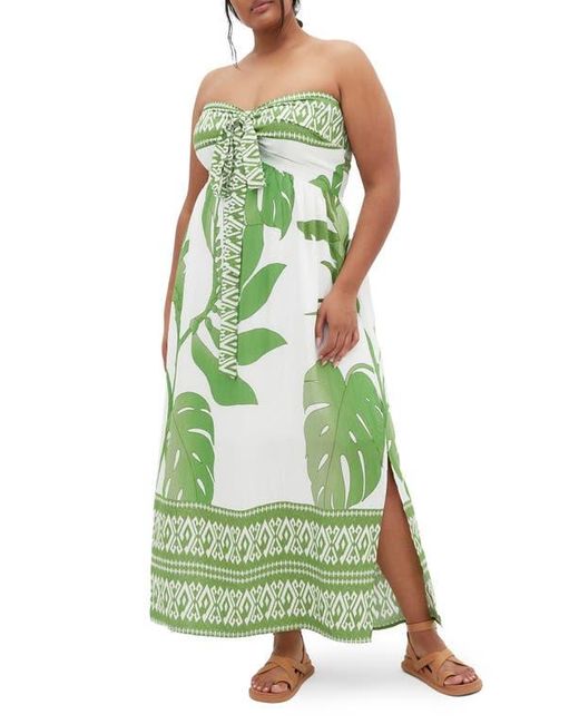 City Chic Green Peta Border Print Strapless Maxi Dress