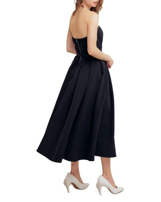 FREEMARKET Blue Belted Strapless Midi Dress