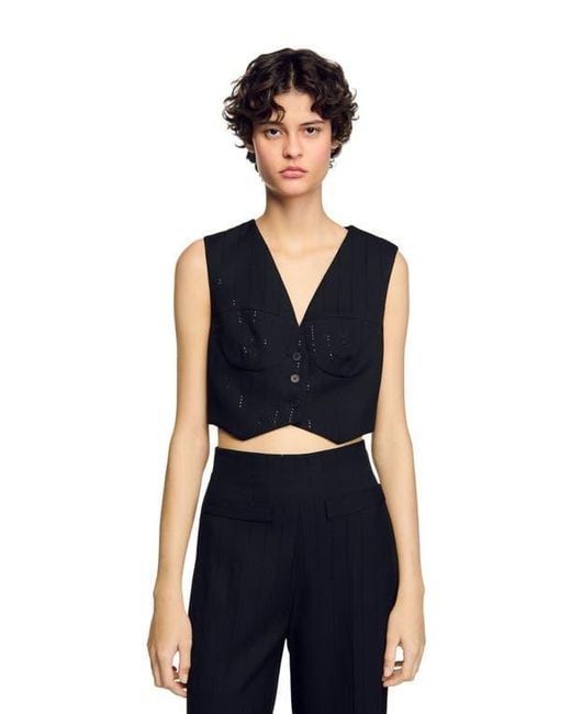 Sandro Blue Sequin Cropped Jacket