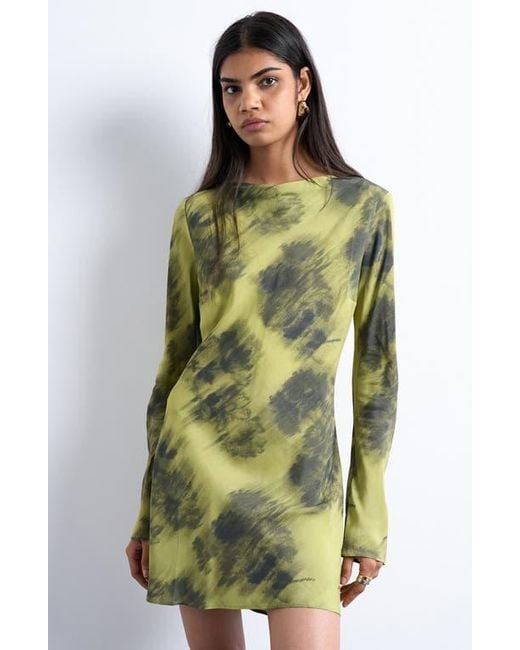 TOPSHOP Blue Abstract Print Bateau Neck Minidress