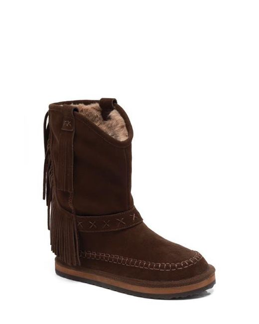 Free People Faye Fringe Faux Fur Boot in Brown | Lyst