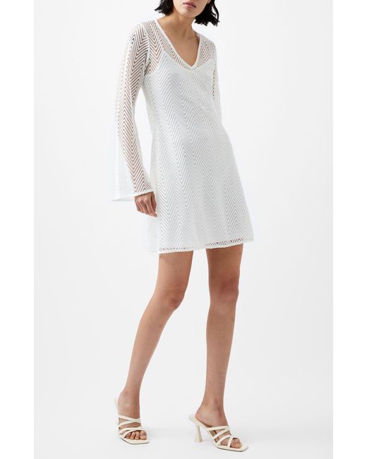French Connection White Rudy Textured Long Sleeve Knit Minidress
