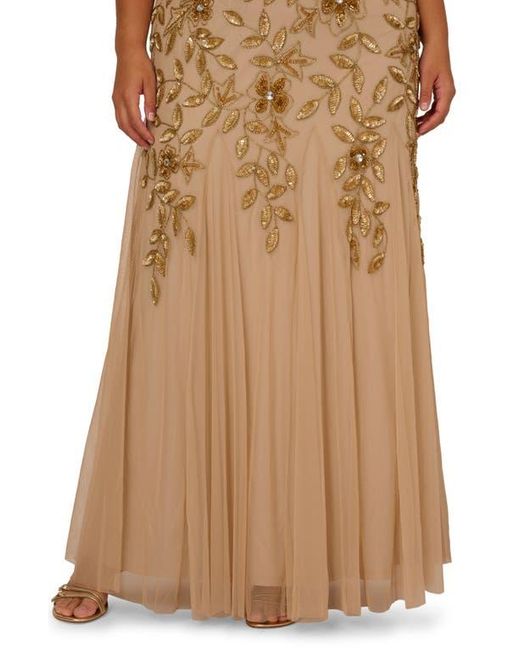 Adrianna Papell Brown Beaded Floral Godet Gown