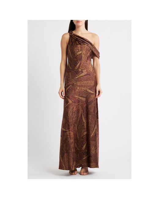 Ralph Lauren Women's Brown Print One-Shoulder Gown Ralph Lauren Women's Brown Print One-Shoulder Gown