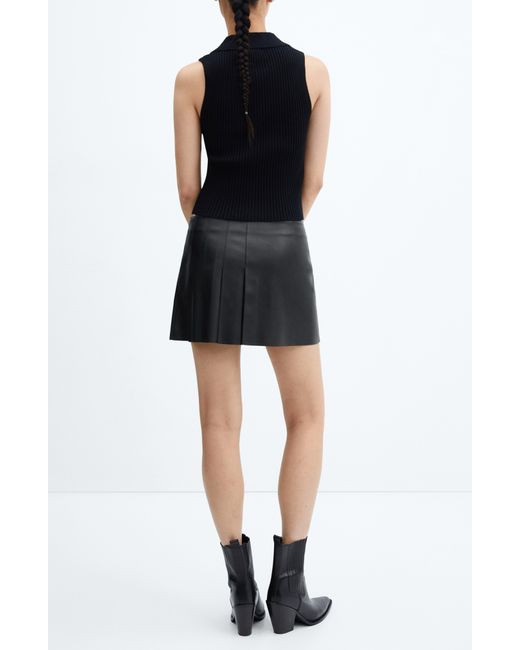 Mango Black Pleated Faux Leather Miniskirt