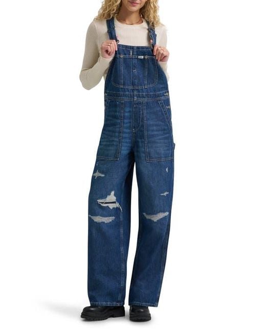 Lee Jeans Blue Distressed Relaxed Denim Overalls