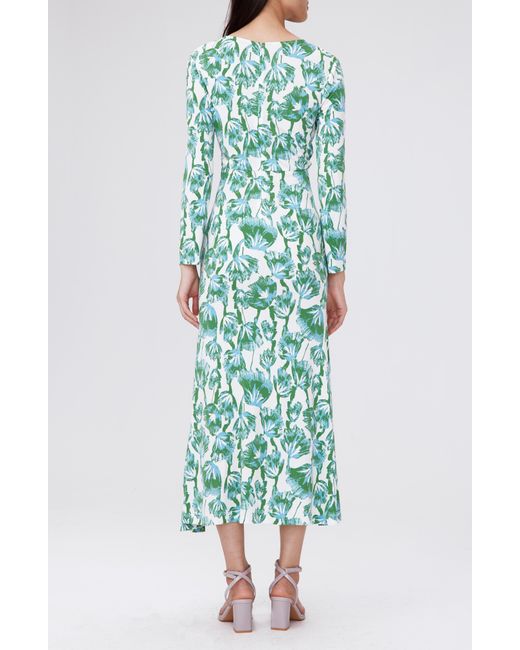 Diane von Furstenberg Green Timmy Floral Long Sleeve Midi Dress