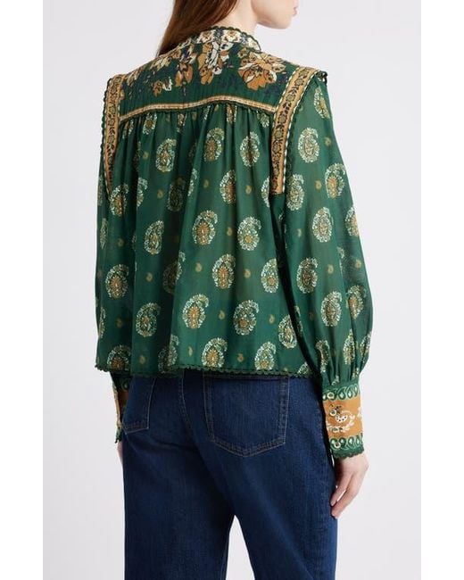 Farm Rio Green Tayla Paisley Cotton Button-Up Shirt