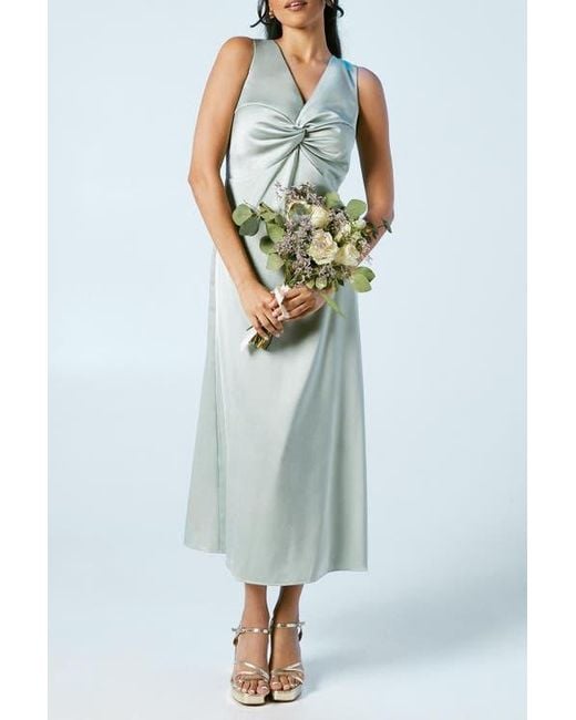 Oasis Blue Satin Bridesmaids Midi Dress