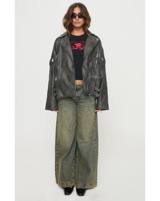 Princess Polly Gray Magnets Faux Leather Jacket
